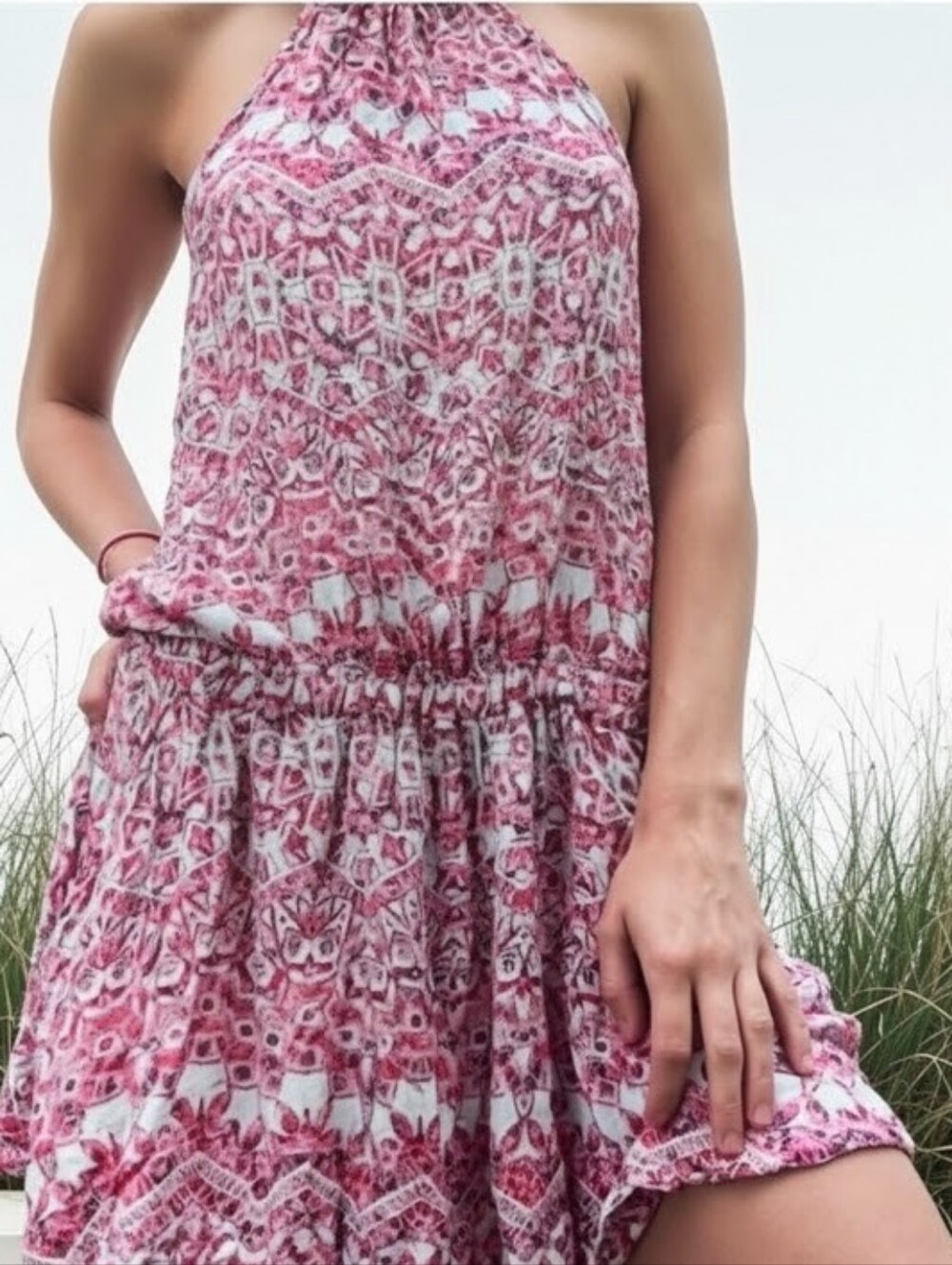 Free People Halter Playdress Drop Waist Batik-inspired Geo Print M